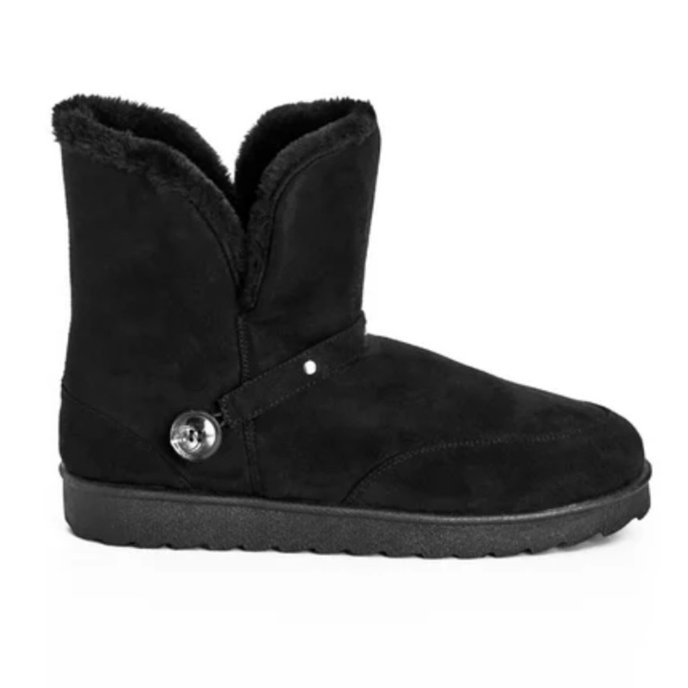 Cloudwalkers WIDE FIT 7W Black Faux Fur Slip On Buckle Bootie HY08 - Picture 3 of 8